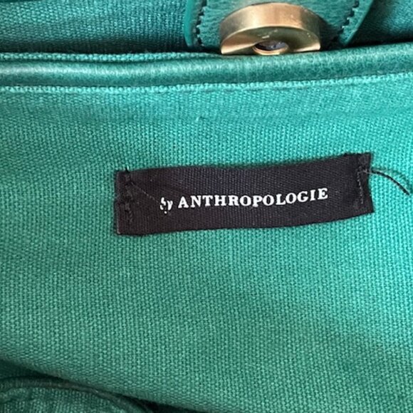 ANTHROPOLOGIE Marianne Green Tote Bag Wicker Handle - Picture 5 of 16